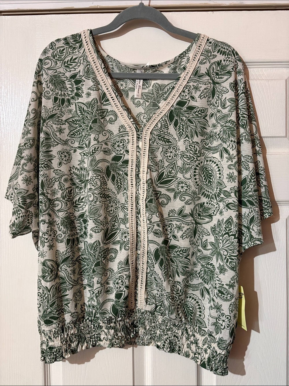 Boho V-Neck Floral Top in Green by Perseption women